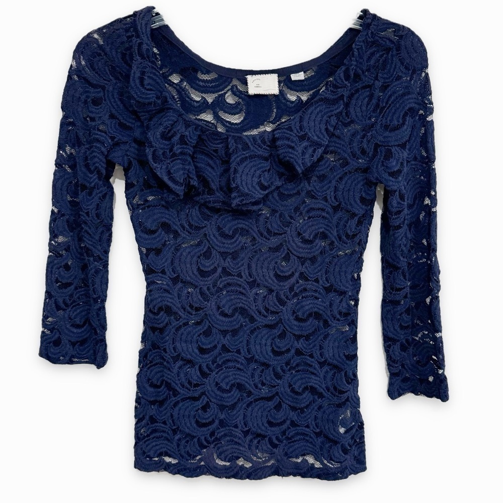 Anthropologie Postmark | Sessile Harvest Lace Top Ruffle Blue Size XS